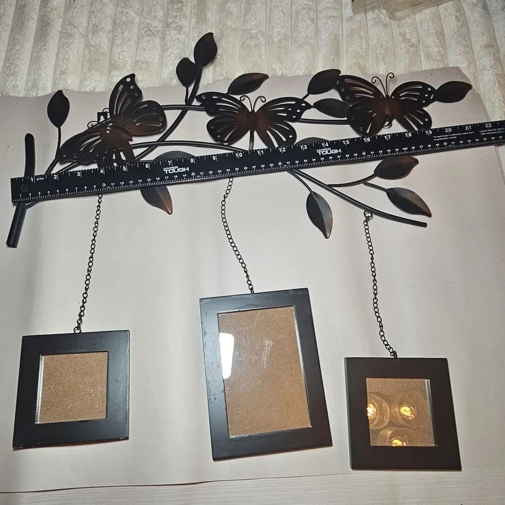 Dark Brown Tree Branch Metal Butterfly 3 Photo Frame Wall Hanging